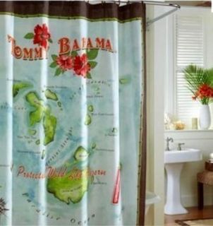 Tommy Bahama Bathroom Shower Curtain Wild Card Island Map 100% Cotton 