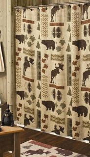   Moose and Bear 5 Piece Bath Set Cabin Decor Shower Curtain Rug