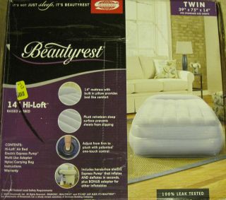 Beautyrest 14 inch Hi Loft Twin Raised Airbed Air Mattress Bed w Pump 