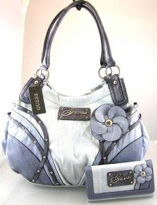 new nwt guess bayfield blue multi bag tote purse wallet