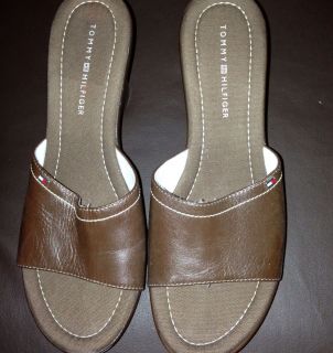 Tommy Hilfiger Womens Size 8 1 2 Brown Leather Sandal Flip Flops