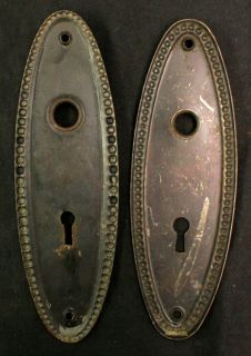 Antique Oval Beaded Door Hardware Lockset Set Iron Knob Handle Plate 