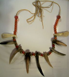 Plains Bear Claw Necklace Replica Claws Beads Brain Tan Deerhide 