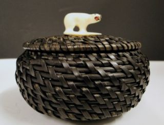 Alaska Alaskan Native Art Eskimo Inuit Baleen Trinket Box Basket Sgn 