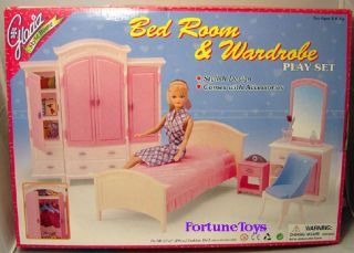 New Gloria Furniture Barbie Size Bed Room & Wardrobe Play Set