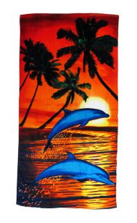 Stunning Sunset Scene with Jumping Dolphins Beach Towel