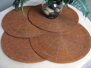 Glass Beaded Table Mats Placemats Brown Round Diner Table Mats 12 Set 