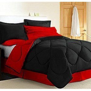 Red and Black Reversible Comforter Set Bed in A Bag