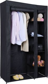 New Double Canvas Wardrobe with Clothes Rail Shelves Bedroom Storage 