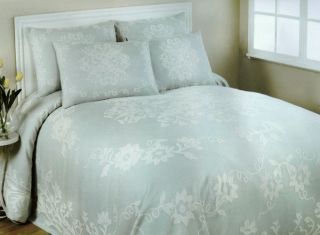 trumpet vine jacquard cotton full bedspread blue new