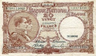 belgium 20 francs banque nationale de belgique 12 05 1945 pick 111 