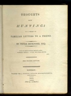 Beckford Thoughts Upon Hunting Series Familiar Letters
