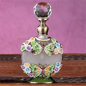 Bejeweled Butterfly Flower Perfume Bottle Fragrance Oil Container 