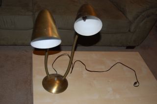 Original Vintage 50s Bronze Metal Double Bullet Gooseneck Lamp Mid 