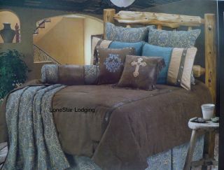   Lodge Brown Turquoise Tooled Paisley Comforter Bedding Set 8 PC