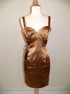 BEBE Hot Heart Shaped Stretch Heavy Gold Satin Dress Size Medium M Bag 