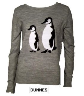 Womens Grey Rockabilly Penguin Dunnes Jumper Size 10 12 14 16 18 