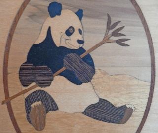 Hudson River Wood Inlay Panda Bear Wbamboo Branch Marquetry Signed 