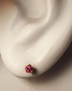 Dainty Natural Pink Tourmaline Earrings 14 KT Gold 3mm