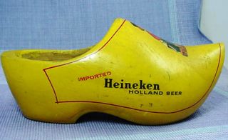Vintage Yellow Heineken Holland Beer Wood Wooden Dutch Shoe Clog 