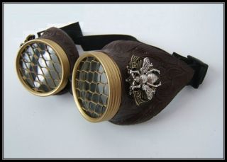 Hive Steampunk Goggles Large Bee Brass German Motorcycle Goggles 