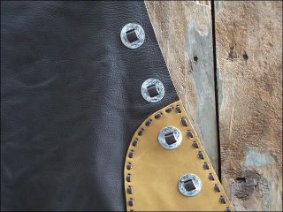 New Handmade Leather Texas Bell Ranch Cowboy Chaps Loaded w Conchos by 