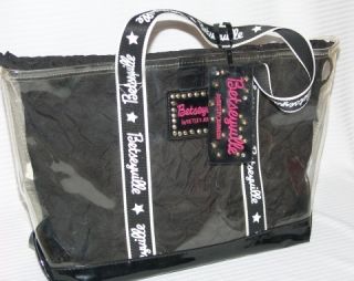 Betseyville Betsey Johnson Clear Vinyl Tote Jacquard Lining Handbag 