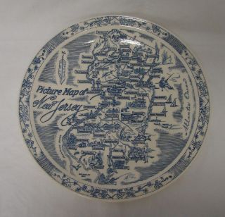 Vintage Vernon Kilns Blue Picture Map New Jersey Plate