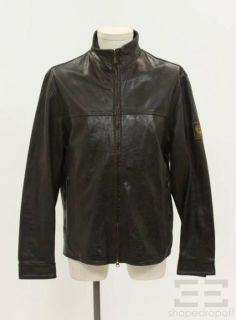 Belstaff Gold Label Black Leather Mens Zip Up Jacket Size L