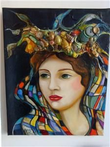Beautiful French Jeweled Portrait Painting Betty Wittwe