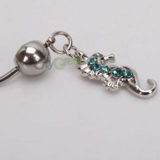   Barbell Navel Belly Button Ring Blue Rhinestone Body Jewelry