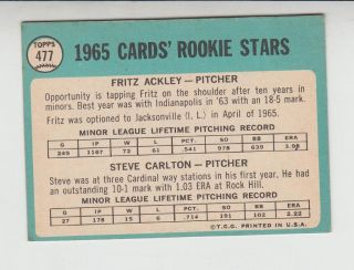 1965 ROOKIE Pitcher STARS #477 STEVE CARLTON St. Louis FRITZ ACKLEY 