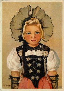 Bern Switzerland Costume Dress Artist Signed Riggenbach Vintage 