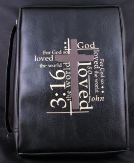 Bible Book Cover Faux Leather John 3 16 LRG Black