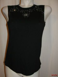 BFS10 Coldwater Creek Black Tank with Rhinestones Blue Sequin Sleeve 