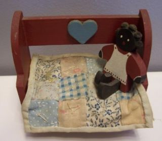   Wooden Black Folk Art of Mammy Sitting on Bench with Quilt