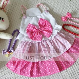 Lovely Big Bow Dog Dress Clothes Costume Skirt Pink M