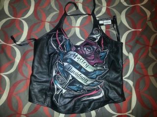 Womens Embroidered Leather Harley Top New