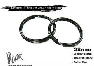 32mm STANDARD Stainless Steel Key Chain Split Ring Tactical Black 