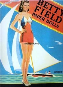 VINTAGE UNCUT RARE 1943 BETTY FIELD PAPER DOLLS~#1 REPRO~BEAUTIFUL SET 