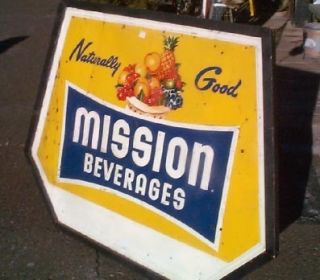 Vintage Large Early Mission Beverage Orange Soda Pop Metal Sign 1950S 