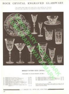 Rock Crystal Cut Glass Berkeley Pattern 1939 Catalog Advertisement 