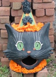 Bethany Lowe Giant Sassy Cat JOL Paper Mache Container 2 Feet Tall 