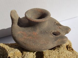 Biblical Oil Lamp Roman Holy Land Ancient Antique Clay Menorah 2WICKS 