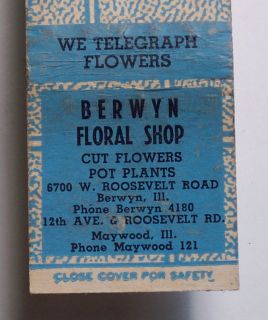 1940s Matchbook Floral Shop Pot Plant Maywood Berwyn IL