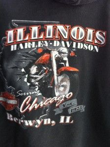   Davidson Skull Flames Chicago Berwyn IL Motorcycle Hooded Jacket Black