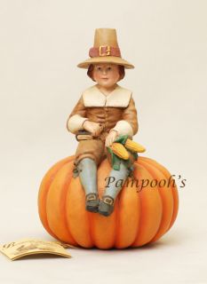 Bethany Lowe Pilgrim Boy on Pumpkin Thanksgiving Figure