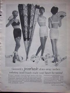 1961 Vintage GOSSARD Promenade Black White Girdle Flair Bra Ad