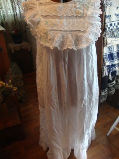 Vtg BETH MICHAELS Summer White Eyelet Lace Ruffle 100 COTTON NIGHTGOWN 