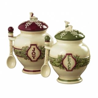 Deck The Halls Christmas PEACE & JOY Ginger Jars with Spoons by 